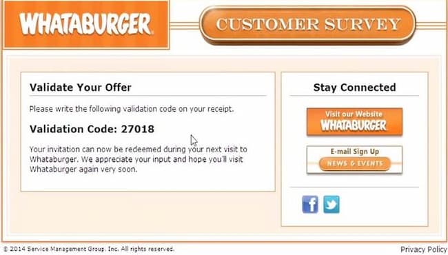 Whataburger validation code