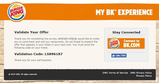 burger king survey codes