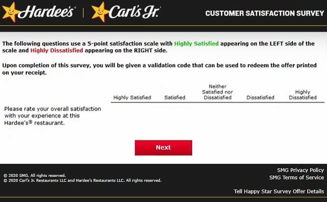 hardee's guest survey