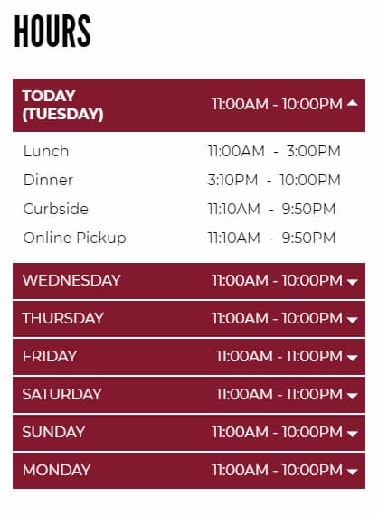 longhorn lunch hours near me